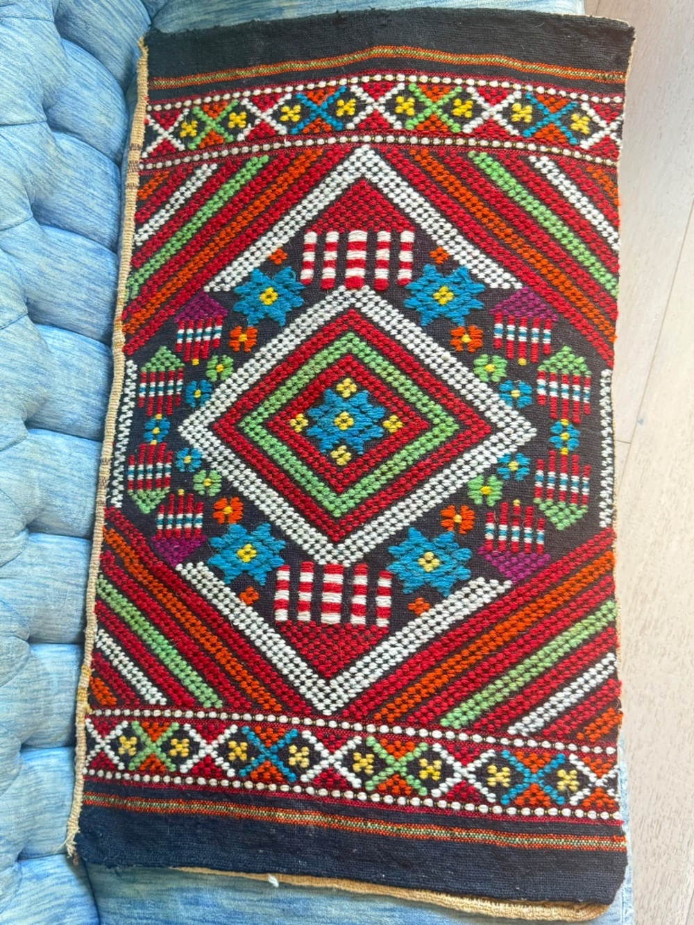 Vintage Handwoven Large Embroidered Textile Yastik Kilim Pillow Cover 32 x 19
